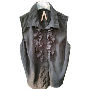 Womens Avenue Premier Collection Partial Front Ruffle Sleeveless Black Top SZ18/